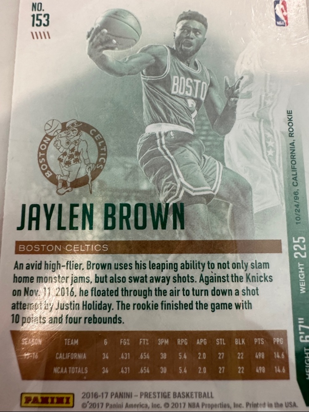 Panini Prestige Jaylen Brown Boston Celtics Basketball Rookie Card - Green - Picture 3 of 6